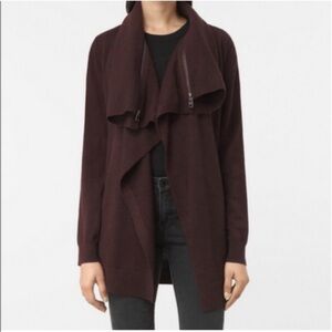 All Saints Dahlia Asymmetrical Zipper Dark Purple Sweatshirt Cardigan